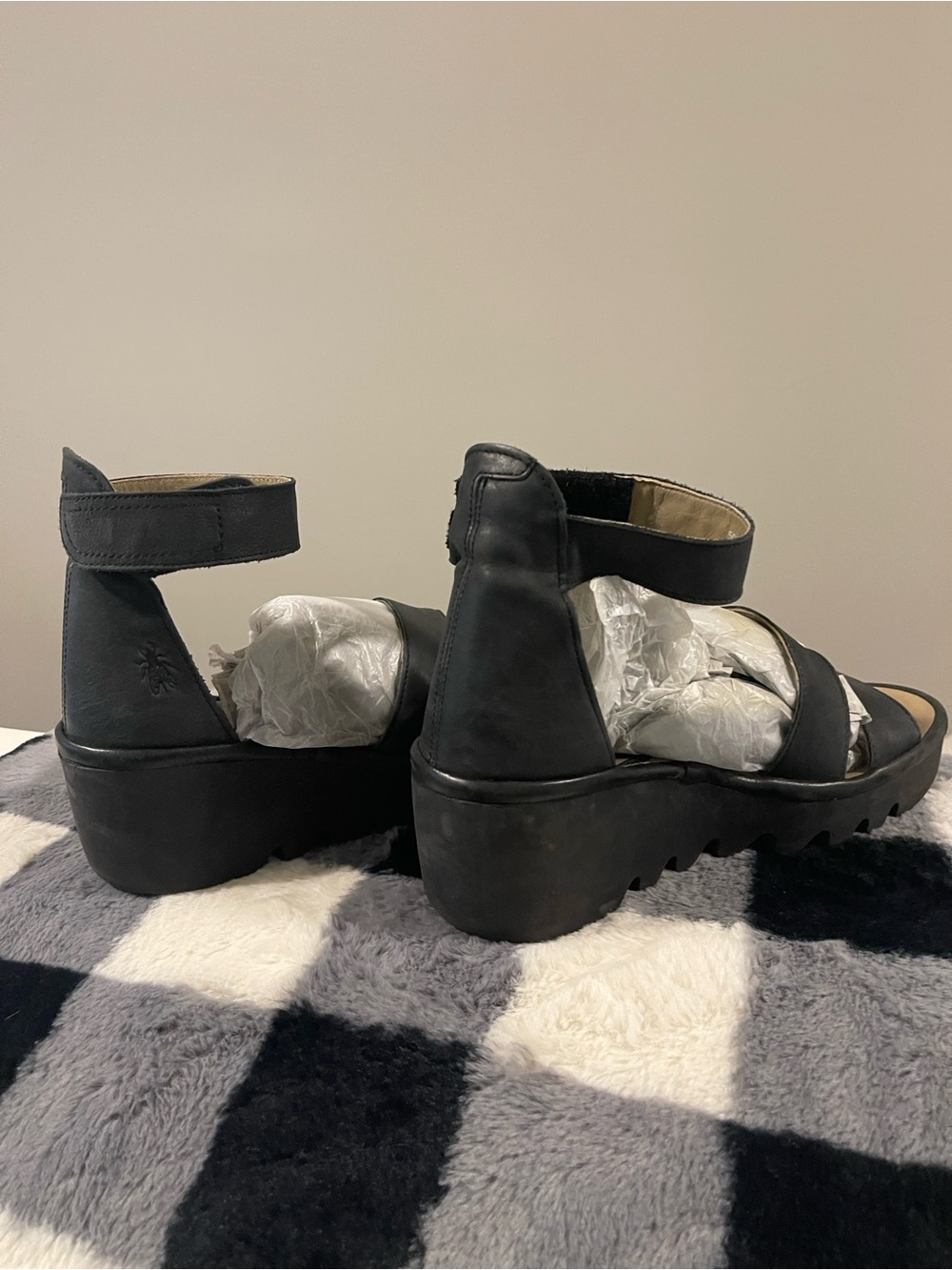 Fly London Black Leather Platform Ankle-Strap Sandals - Picture 8 of 11